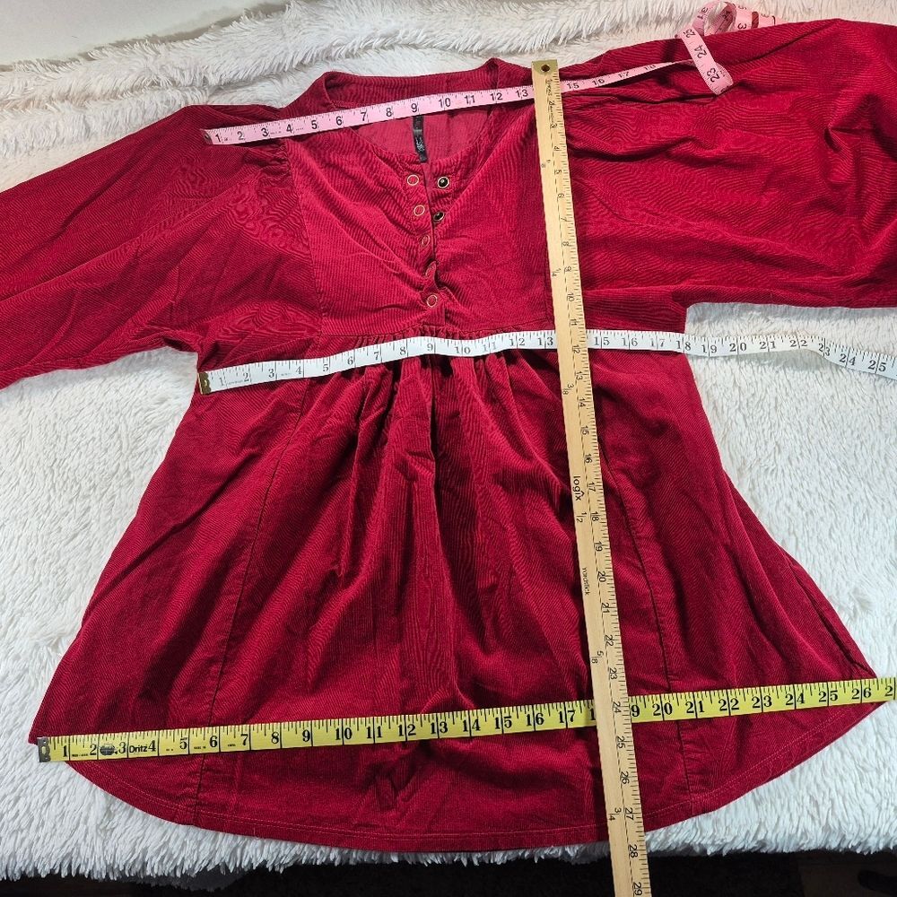 JW Style Vintage Inspired Red Corduroy Peasant Blouse Button Front Womans Small. - Picture 7 of 9